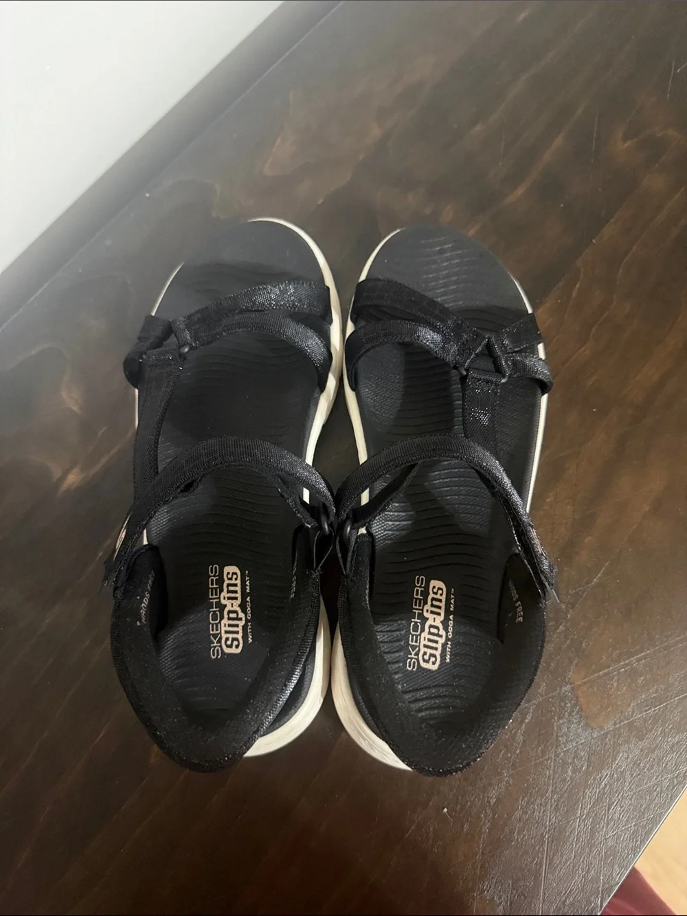 Skechers Black and White Women’s Slip-Ins Sandals -  With Goga Mat